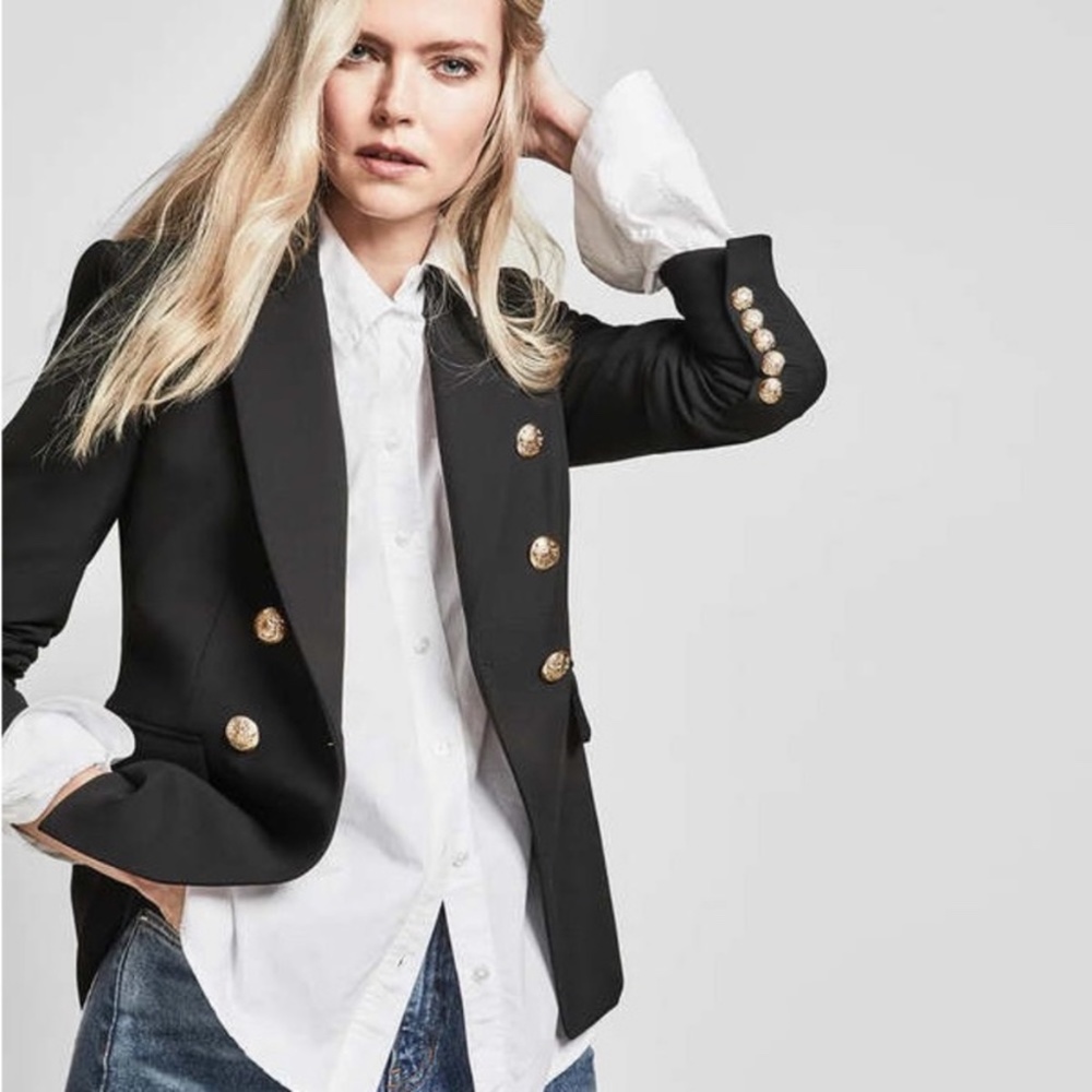 Veronica Beard Miller Dickey Jacket (black with gold buttons, size 4)